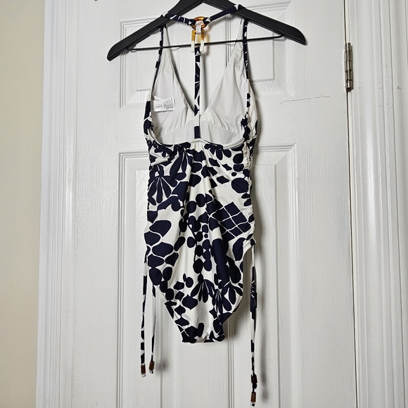 Trina Turk one-piece navy & white high leg maillot swimsuit Bali Blossoms size 4 - Picture 3 of 11
